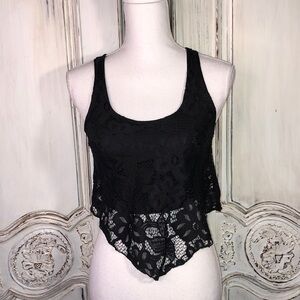 Celine Black Lace Overlay Sleeveless Cropped Top Size Small